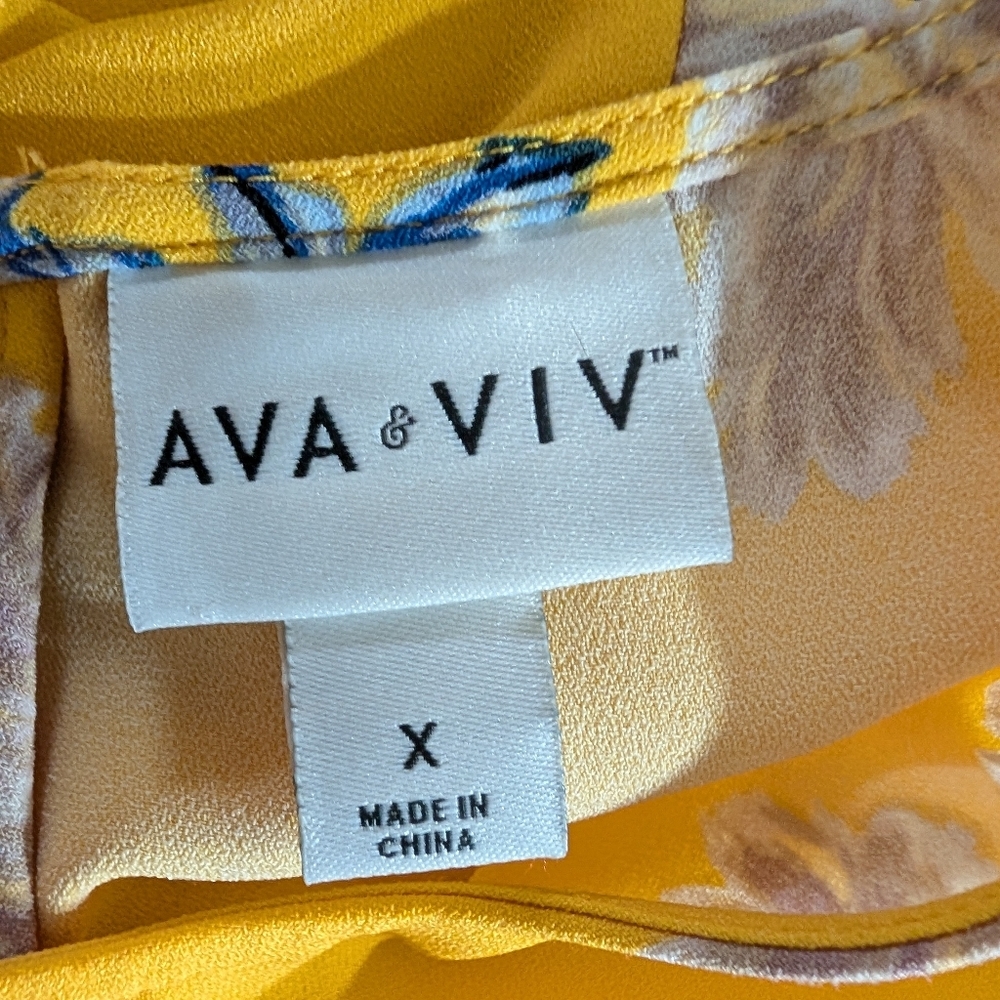 Ava & Viv Yellow Floral Dress Size XL Tie Sleeve Shift Lightweight Spring Summer - Picture 7 of 9